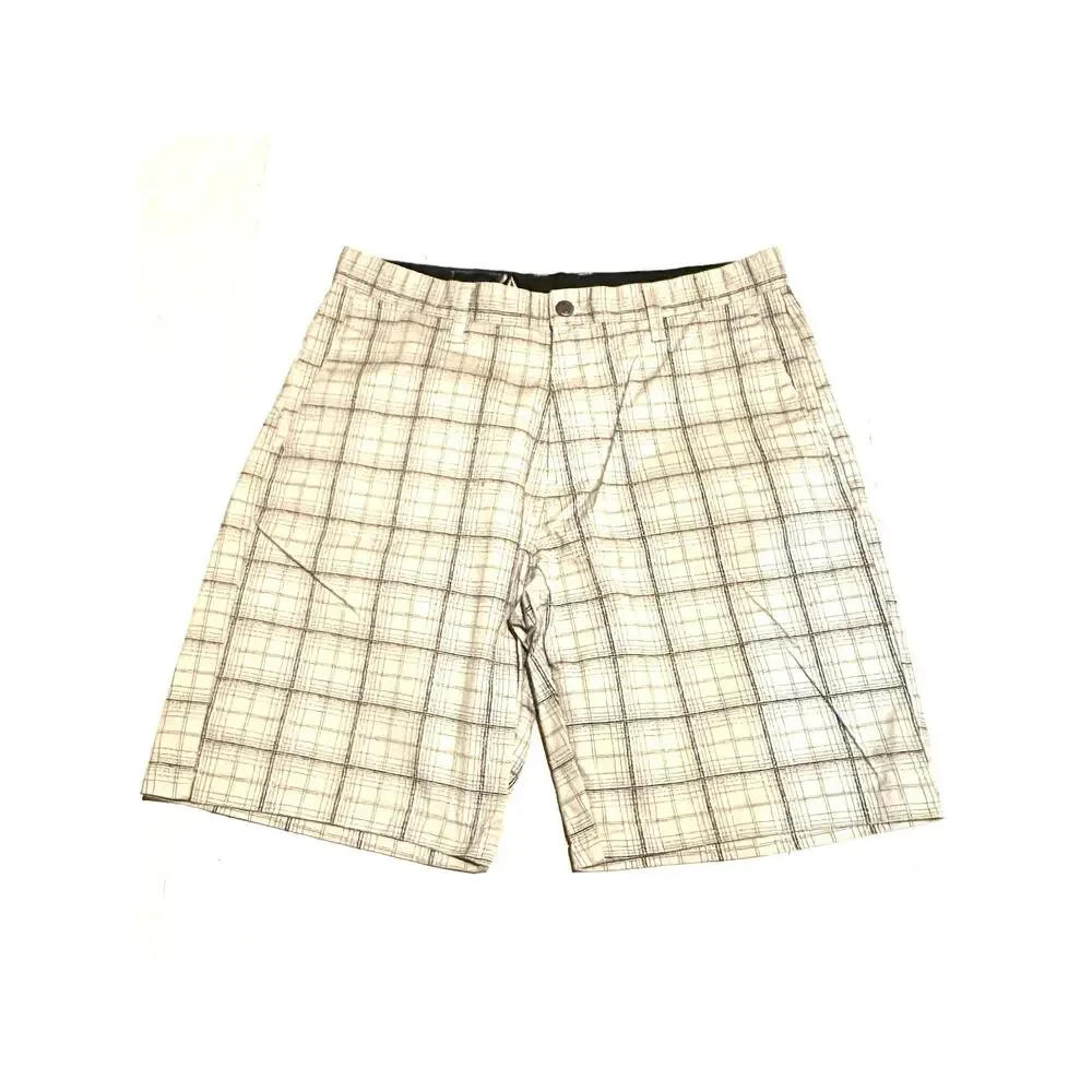 Volcom Plaid Shorts Men’s 32 Cream Gray Skater Streetwear Casual Summer